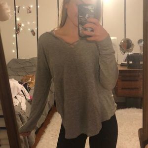 Grey long sleeve hoodie with cross front